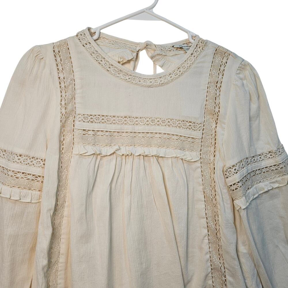 American Eagle.Cream Long Sleeve Crop Crochet Lace Ruffle Size XS NWT Boho Chic